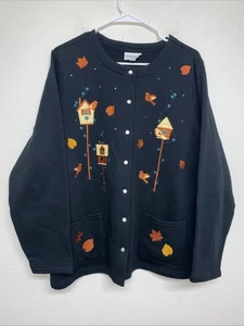 Suéter Para Mujer A Presión Hojas Bordadas Otoño Cottagecore Pájaros Talla 2X - Imagen 1 de 10