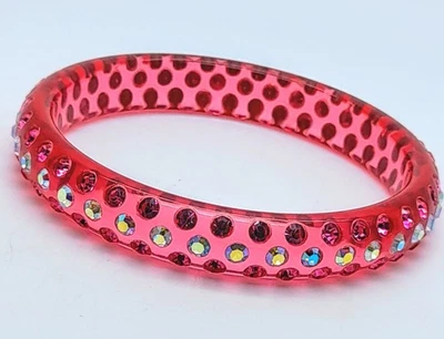 Rosa Transparente Redondo Plástico Rosa y Ab Estrás Moda Brazalete Pulseras Foto 1 de 4