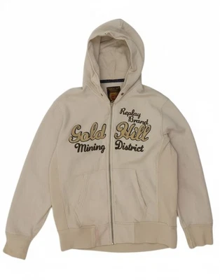 REPLAY Womens Graphic Zip Hoodie Sweater UK 18 XL Off White Cotton CY03 - Imagem 1 de 4