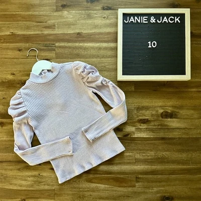 Janie & Jack Cuello Alto Acanalado Manga Abullonada Tejido Acanalado Top Lavanda Púrpura 10  Foto 1 de 4