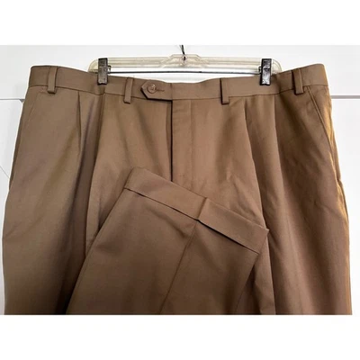 Pantalones de vestir de lana plisados vintage Ralph Lauren para hombre con puños tostados talla 42x30 Foto 1 de 4