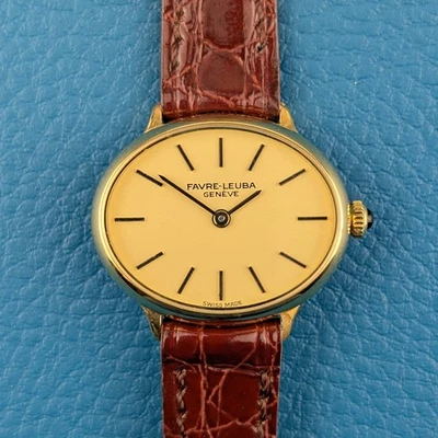 NOS Vintage FAVRE-LEUBA Ellipse 1980s - ETA Manual Wind - Gold Plated - Image 1 of 4