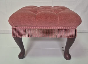 Vintage Pink Velvet Deep Buttoned Square Stool Footstool Upholstered - Picture 1 of 17