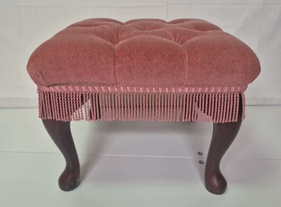Vintage Pink Velvet Deep Buttoned Square Stool Footstool Upholstered - Image 1 of 4