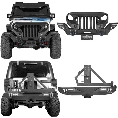 Steel Grille Front Bumper + Rear Bumper &Tire Carrier For 07-18 Jeep Wrangler JK Foto 1 de 4
