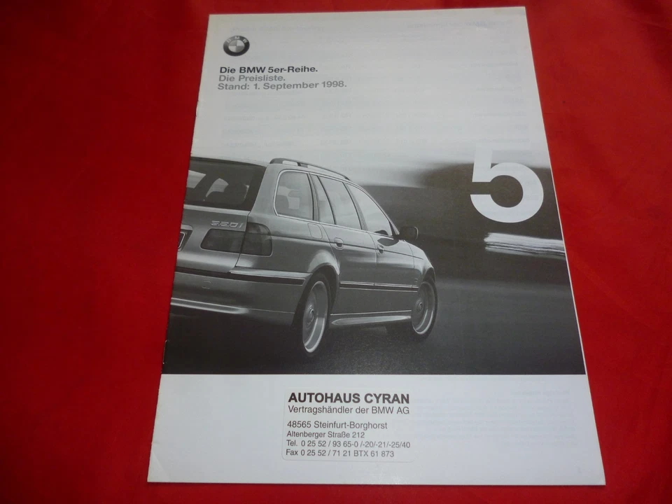 BMW Serie 5 E39 Sedán Touring 520i 523i 528i 535i 540i M5 530d Lista de precios 9/1998 Foto 1 de 1