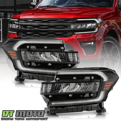 For 2022 2023 2024 Ford Expedition w/ LED DRL Black LED Headlights Headlamps Set - Image 1 of 4