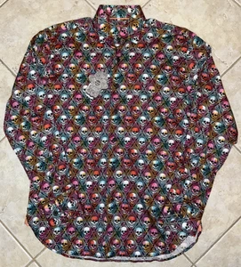 Luchiano Visconti Freizeithemd Herren S bunt Rauten Totenkopf Print L/S Neu mit Etikett - Bild 1 von 8