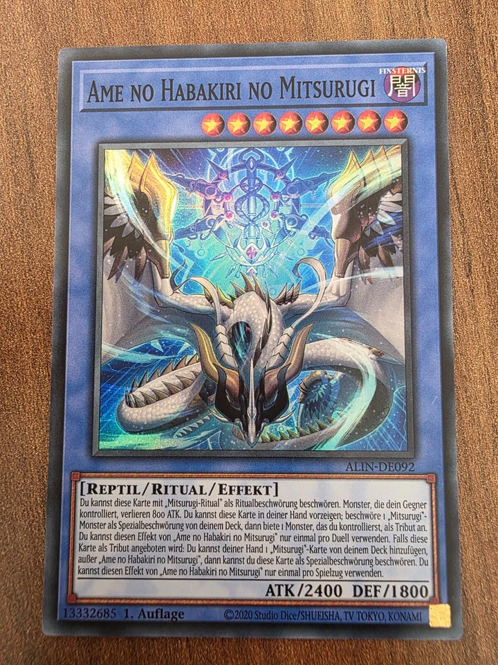 Yu-Gi-Oh! ALIN-DE092 Ame no Habakiri no Mitsurugi Super Rare NM 1st - Bild 1 von 1