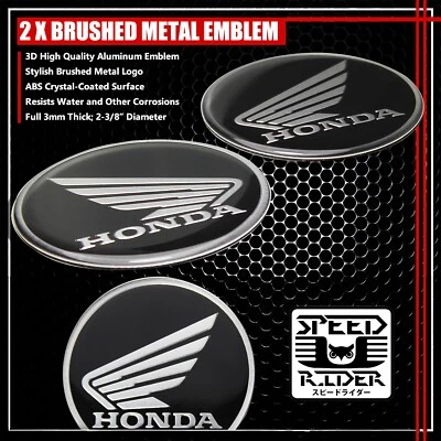 METAL 2-3/8" ALUMINIO CEPILLADO HONDA ALA LOGOTIPO EMBLEMA CALCOMANÍA CARENADO/PEGATINA GUARDABARROS Foto 1 de 3