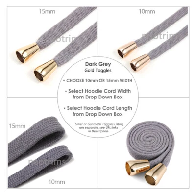 Sudadera con capucha de algodón plana con cordón con cordones y palancas doradas, 10/15 mm Foto 1 de 4