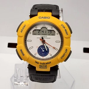 ULTRA RARE Vintage Casio GPZ-100i LAP indicator WR 100M ANA-DIGI YELLOW WATCH  - Picture 1 of 8