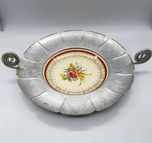 Farber And Shlevin Paden City Pottery Aluminum Double Handled Tray Plate Floral - Picture 1 of 4