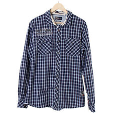 Men's CAMP DAVID Blue Checked Long Sleeve Shirt Size L Regular Fit