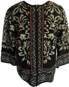 Chicos Size 1 Medium Structured Floral Embroidered Jacquard Sweater Cardigan-287 - Picture 1 of 14
