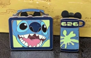 DISNEY STITCH LUNCHBOX & THERMOS 2 PIN SET - Picture 1 of 9