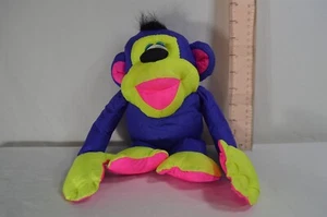 Vintage Fisher Price Chattering Chimps Purple Neon Pink Yellow Nylon Monkey T15 - Picture 1 of 9