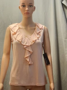 Neu mit Etikett Nue Options S pfirsichfarbenes ärmelloses Top mit gerüschtem Ausschnitt und Vorderseite. - Bild 1 von 7