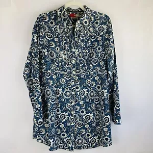Boden Shirt Dress Tunic Sz 10 Long Sleeve White Blue Floral Collared Preppy Twee - Picture 1 of 12
