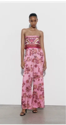 Mono ZARA Mediano Para Mujer Sin Tirantes Estampado Floral Rosa Multicolor | 3425/251 Foto 1 de 4