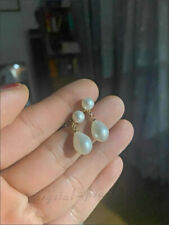 Stunning AAA Real Natural White Akoya Pearl Earring 14k Gold P Stud