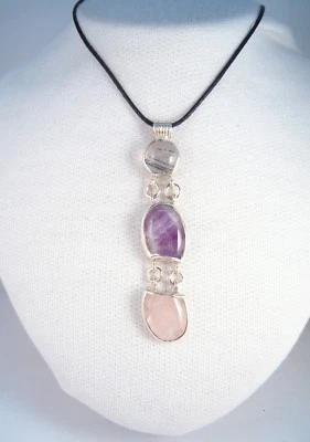 Ciondolo in ARGENTO 925 con PIETRE DURE naturali - Quarzi e Ametista - Immagine 1 di 4