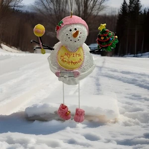 My First Christmas Dangly Legs Snowman Holiday Tree Ornament Baby Girl - Picture 1 of 5