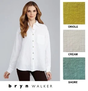 BRYN WALKER Light Linen BOYFRIEND SHIRT L-Sleeve Button Down XS S M L XL COLORS - Picture 1 of 13