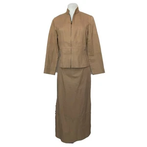 Together Skirt Suit, Size 4, Khaki, A-line Skirt, Zip Front Mandarin Blazer - Picture 1 of 8