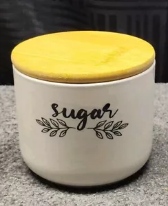 Sugar Container w/Wooden Sealed Lid~4” Round x 3.5”H~Farmhouse/Cottage/French~ - Picture 1 of 8