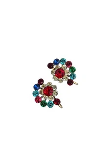 Pendientes atornillados vintage tono dorado con pedrería multicolores - Imagen 1 de 5