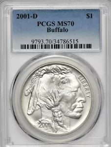 2001 BUFFALO Silver Dollar $1 PCGS MS70💥FLAWLESS QUALITY!💥 - Picture 1 of 5