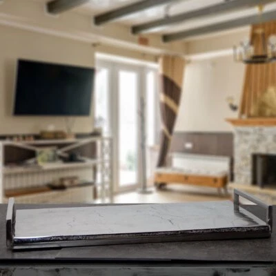 Tablett aus Aluminium, Henkel, Aluminium gebürstet, Auslage - Bild 1 von 4