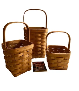 Lot of 3 1998 Longaberger Peg Baskets with Protectors - Small, Medium & Large - Picture 1 of 9