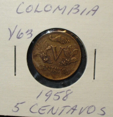 Moneda de 5 centavos Colombia 1958 Foto 1 de 2