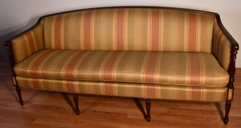 1910 Antique Hickory English Sheraton Mahogany & Maple inlay spring-seat Sofa Cover