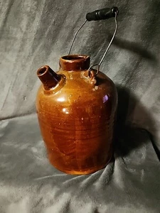 Antique Field Jug Stoneware Crock Swing Bail Wood Handle 1GA. Brown SOUTHERN? - Picture 1 of 6