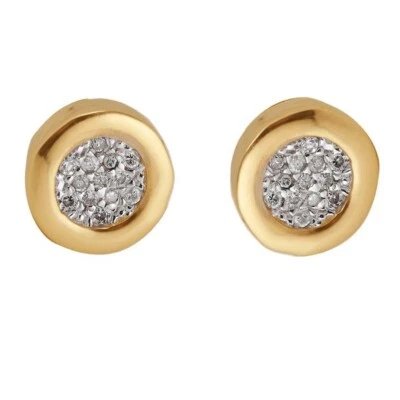0.14CT Round Natural Diamond Cluster Stud Earrings 14K Yellow Gold Plated Silver - Image 1 of 4