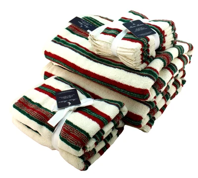 BROOKS BROTHERS 8 Pcs. Multi-Color Stripe Luxury Soft 100% Cotton Bath Towel Set - Image 1 of 4