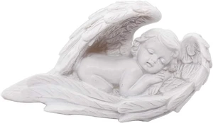 Sleeping Baby Angel Statue Cherub in Wings Feathers Statue Figurine Indoor Outdo - Picture 1 of 5