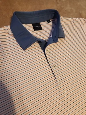 Dunning Golf Hombre Polo MEDIANO Blanco Melocotón Azul Raya Camelback AZ Foto 1 de 4