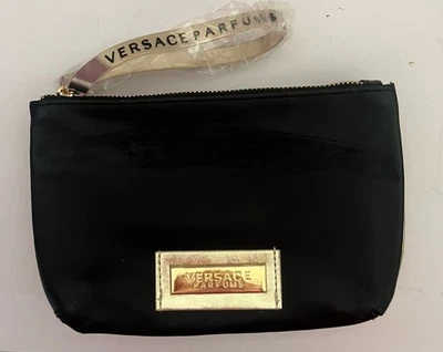 NEW Versace Parfum BLACK & GOLD WRISTLET Zip Around CLUTCH Vegan Leather SALE! - Image 1 of 4