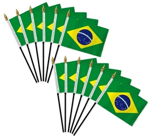 1 Dozen Brazil 4x6in Mini Handheld Country Stick Flags for Parades, Classrooms - Picture 1 of 2