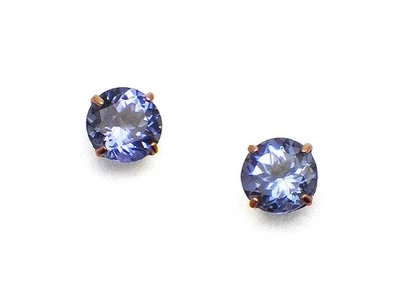 Aretes redondos brillantes de oro rosa macizo de 14 k de tanzanita natural de 6 mm de 2 quilates Foto 1 de 4