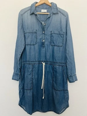 Lou and Gray Drawstring Waist Chambray Denim Shirt Dress Pockets Western Boho - Image 1 of 4