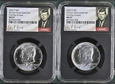 2025 P & D KENNEDY NGC MS67 HALF DOLLAR FIRST DAY ISSUE FDI ,Signed Set  50C  - Image 1 of 4