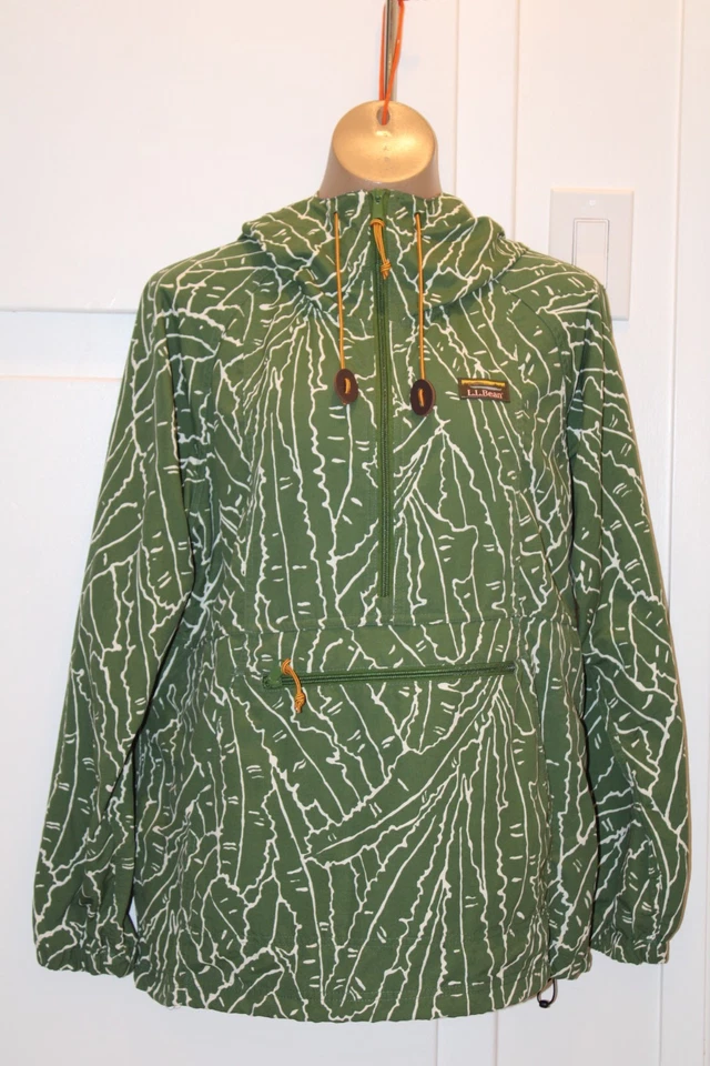 LL BEAN Anorak Jacket Womens Medium Leaf Print Hooded Lightweight Outdoor 509969 - Image 1 of 4