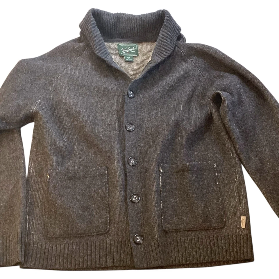 Cárdigan de lana Woolrich cuello chal corderos suéter gris para hombre XL Heritage Grandpa Foto 1 de 4