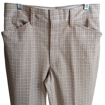 Pantalones de pata de gallo Farah 29x31 vintage discoteca a cuadros tostado/azul años 70 poliéster acampanado Foto 1 de 4