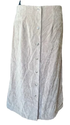 VTG Khaki Midi Maxi Skirt 10 A-Line Full Front Button Minimalist Secretary EUC - Image 1 of 4